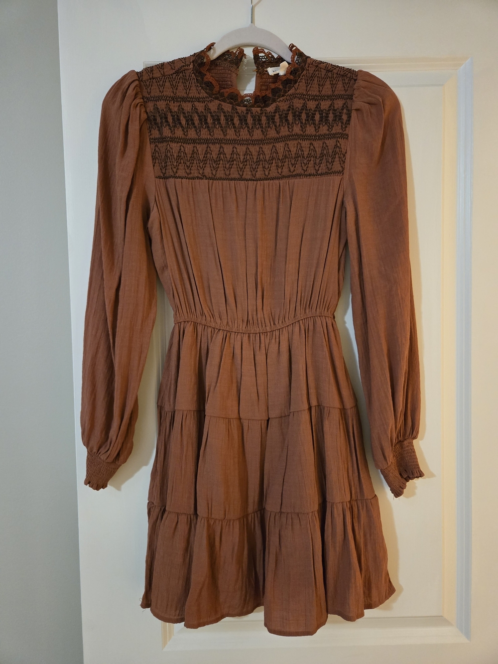 NWOT Blu Pepper Long-Sleeve Tiered Dress in Rust Orange Size S